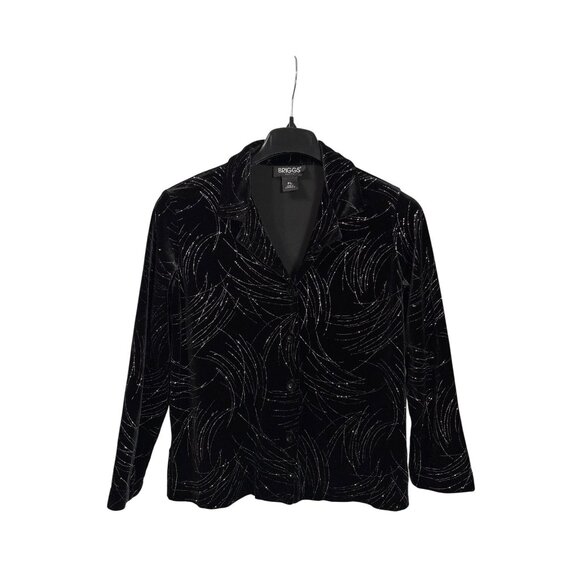 Vtg Y2K Briggs Petite Womens Black Velvet Silver Glitter Swirl Pattern Cardigan - Picture 1 of 5